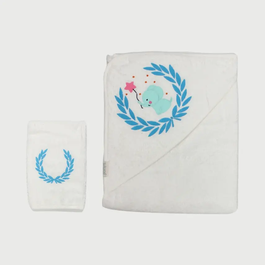 Bistyle Bebek Havlu Luluco Stars And Elephant 75x75cm Ekru Unisex - 1