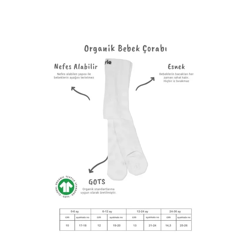 Bistyle Çorap Külotlu Kaymaz Penye Basic Beyaz - 2