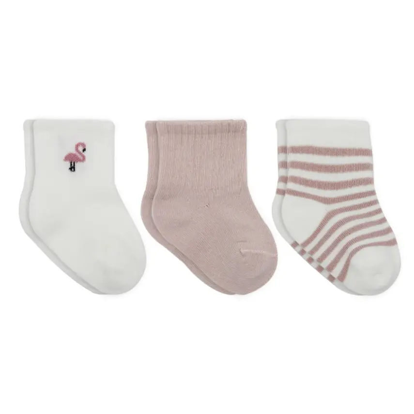 Bistyle Çorap Soket 3lü Penye Flamingo Girl Gül Kurusu - Ekru - Lila - 1