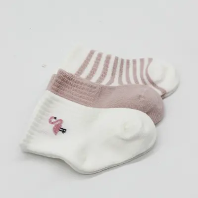 Bistyle Çorap Soket 3lü Penye Flamingo Girl Gül Kurusu - Ekru - Lila - 3