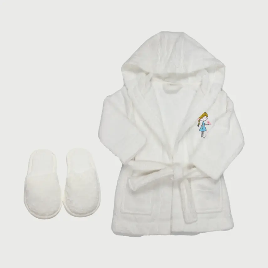 Bistyle Kız Bebek Bornoz Luluco Girl And Bird Ekru - 1
