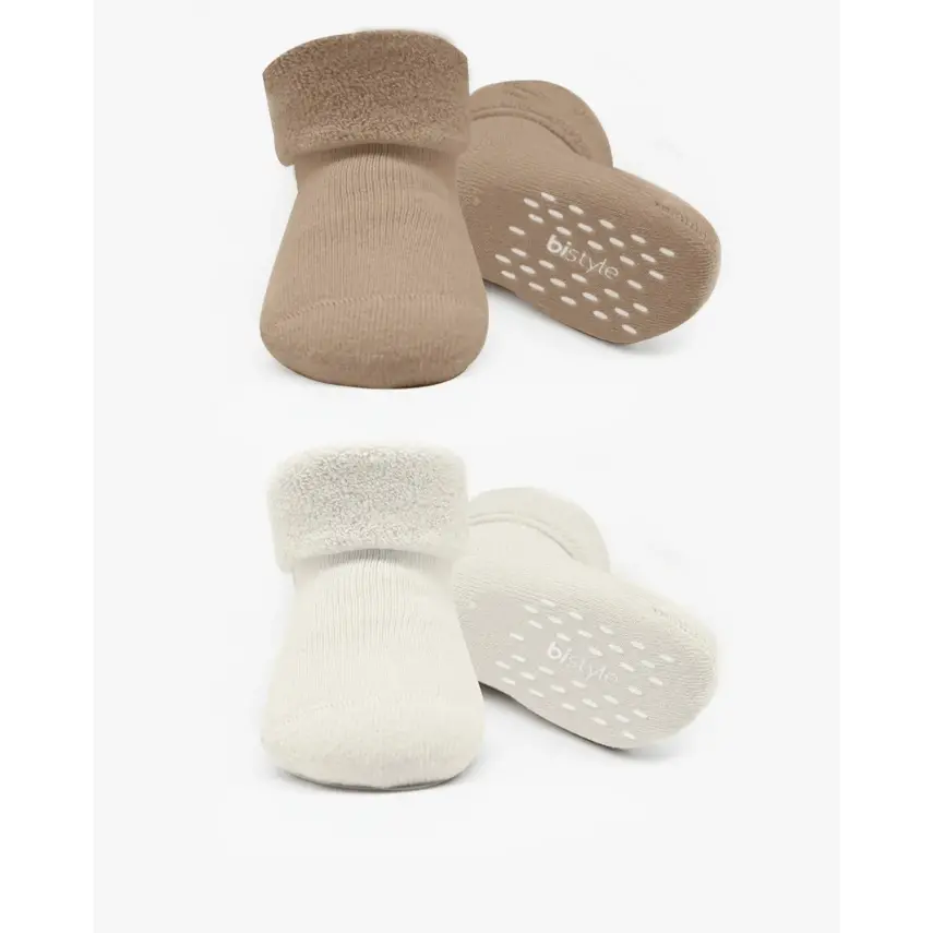 Bistyle Kız Çorap Soket Havlu 2li Kaymaz Basic Boy Bej - Natural - 1