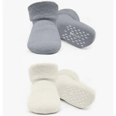 Bistyle Kız Çorap Soket Havlu 2li Kaymaz Basic Boy Gri - Natural - 1