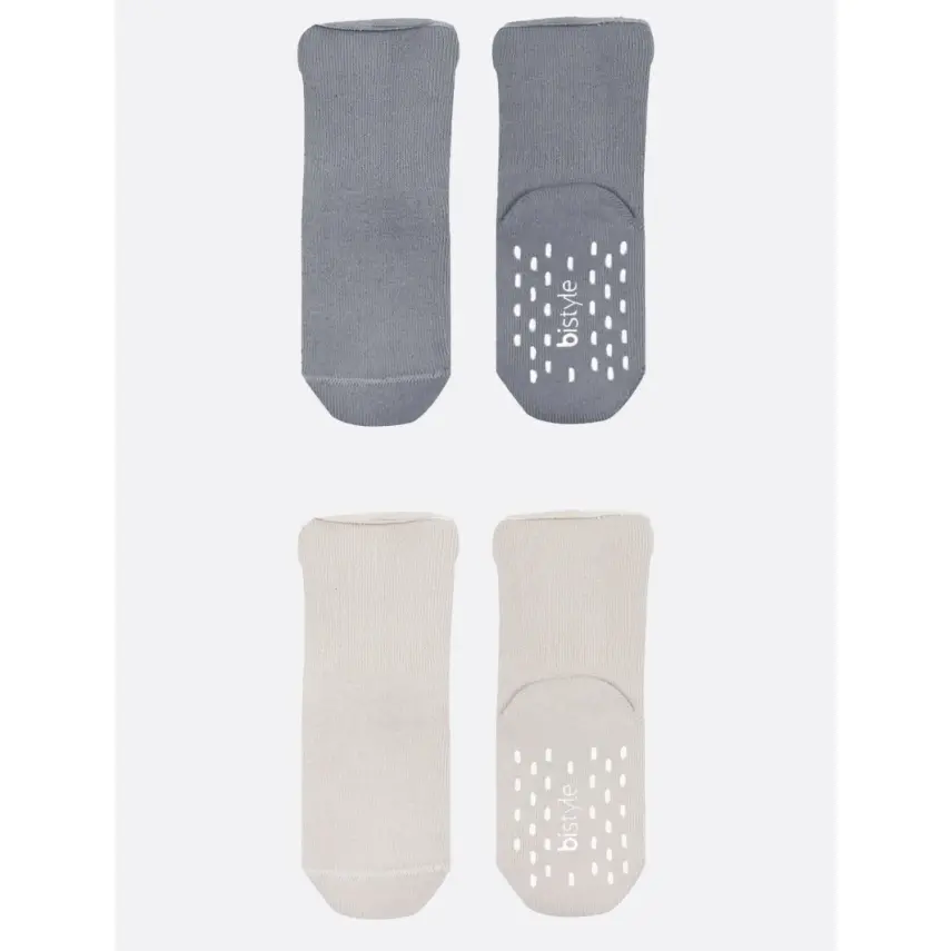 Bistyle Kız Çorap Soket Havlu 2li Kaymaz Basic Boy Gri - Natural - 2