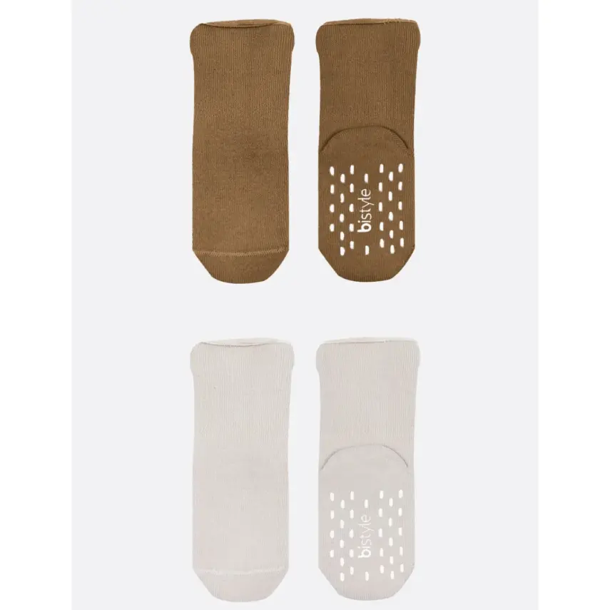 Bistyle Kız Çorap Soket Havlu 2li Kaymaz Basic Boy Kahverengi - Natural - 3