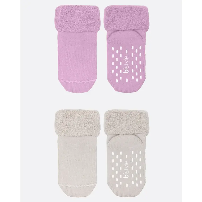 Bistyle Kız Çorap Soket Havlu 2li Kaymaz Basic Girl Gül Kurusu - Natural - 1