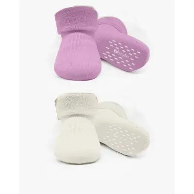 Bistyle Kız Çorap Soket Havlu 2li Kaymaz Basic Girl Gül Kurusu - Natural (1)