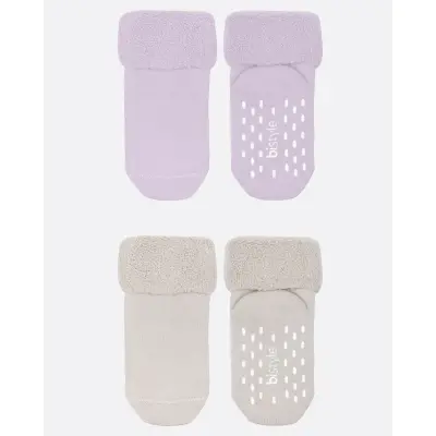 Bistyle Kız Çorap Soket Havlu 2li Kaymaz Basic Girl Lila - Natural (1)