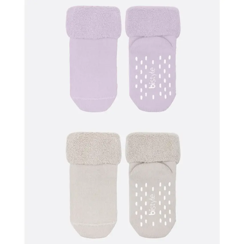 Bistyle Kız Çorap Soket Havlu 2li Kaymaz Basic Girl Lila - Natural - 2
