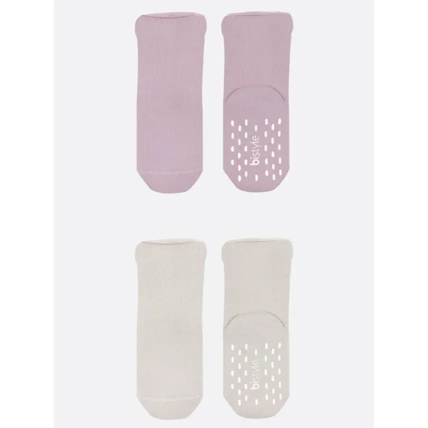 Bistyle Kız Çorap Soket Havlu 2li Kaymaz Basic Girl Lila - Natural - 3