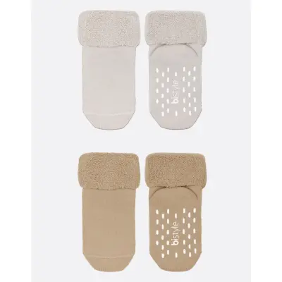 Bistyle Kız Çorap Soket Havlu 2li Kaymaz Basic Girl Natural - Bej - 2