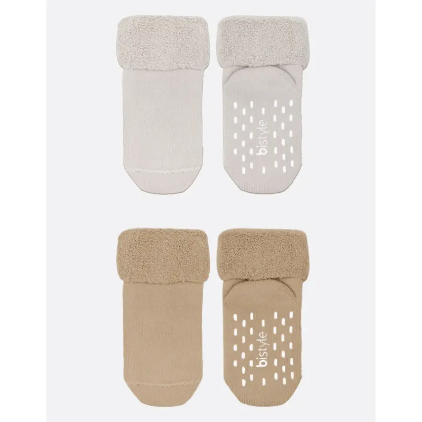Bistyle Kız Çorap Soket Havlu 2li Kaymaz Basic Girl Natural - Bej - 2