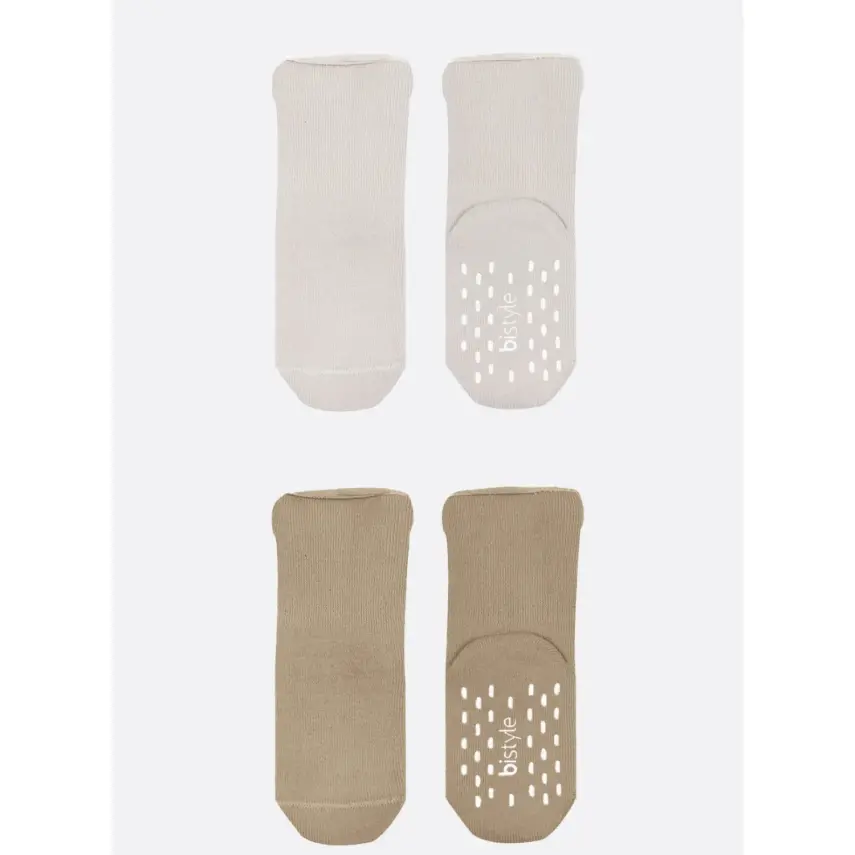 Bistyle Kız Çorap Soket Havlu 2li Kaymaz Basic Girl Natural - Bej - 3
