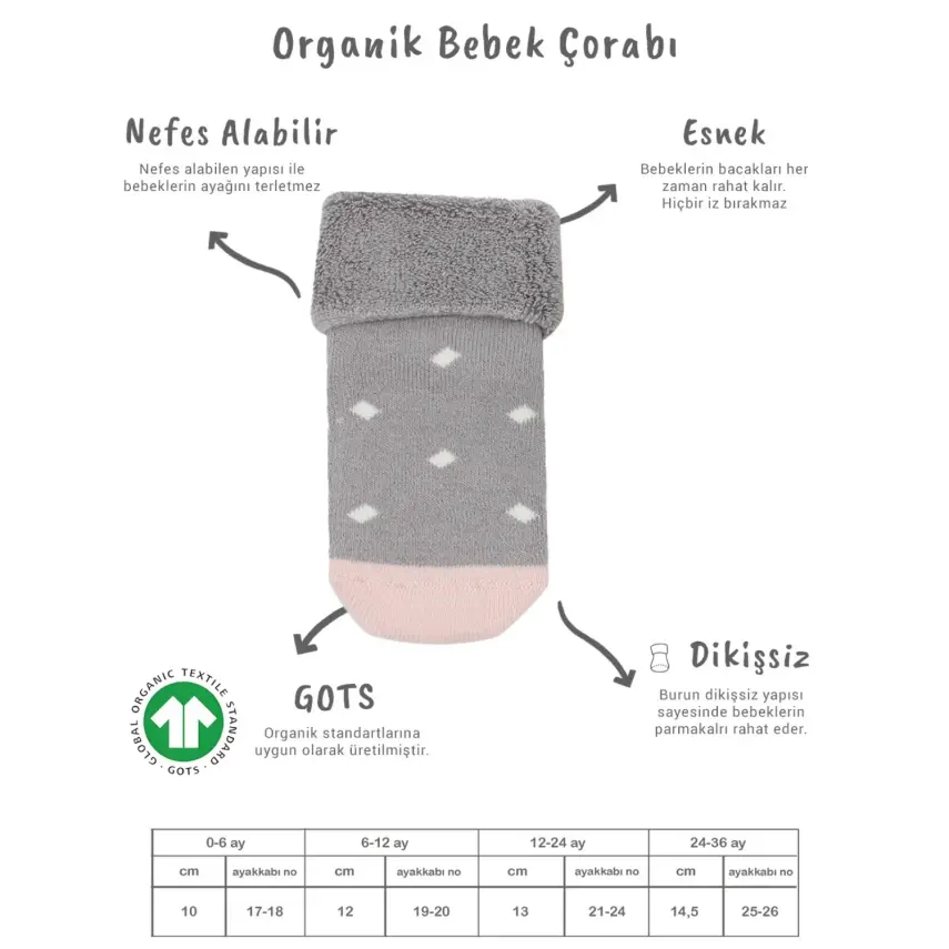 Bistyle Kız Çorap Soket Havlu 2li Kaymaz Point Girl Gri - Pudra - 5