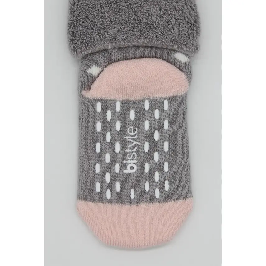 Bistyle Kız Çorap Soket Havlu 2li Kaymaz Point Girl Gri - Pudra - 7