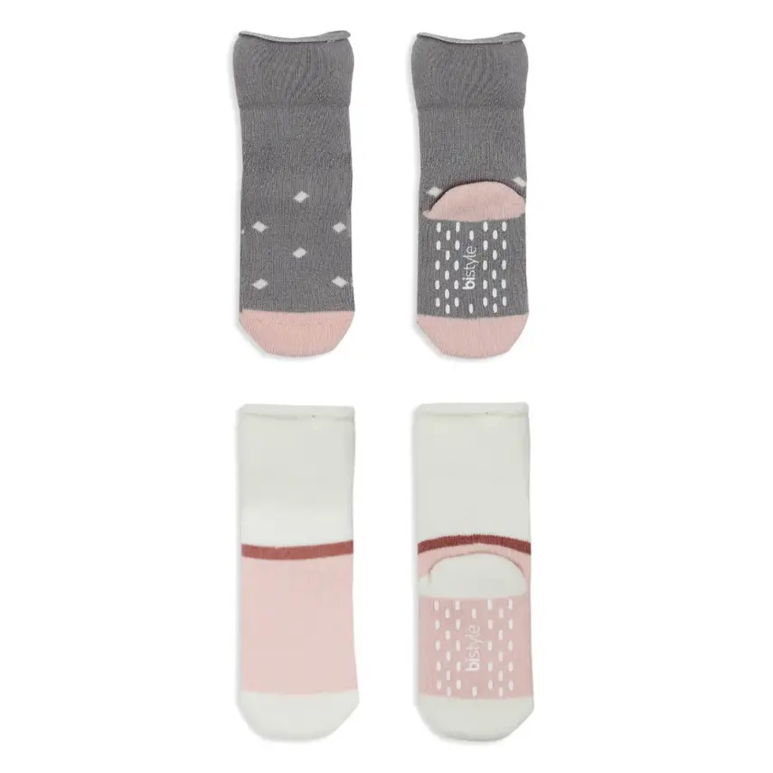 Bistyle Kız Çorap Soket Havlu 2li Kaymaz Point Girl Gri - Pudra - 4