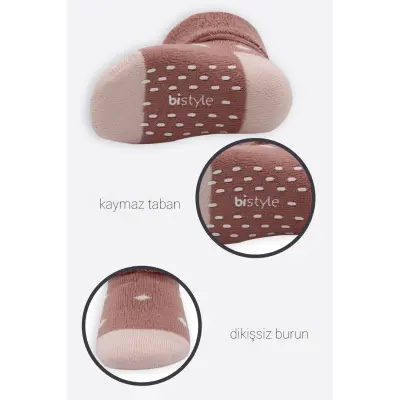 Bistyle Kız Çorap Soket Havlu 2li Kaymaz Point Girl Pudra - Pembe (1)