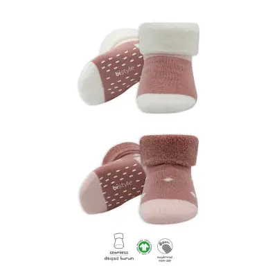 Bistyle Kız Çorap Soket Havlu 2li Kaymaz Point Girl Pudra - Pembe