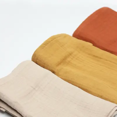 Bistyle Organik 3lü Müslin Bebek Battaniye 60x60cm Kiremit - Bej - Hardal - 3