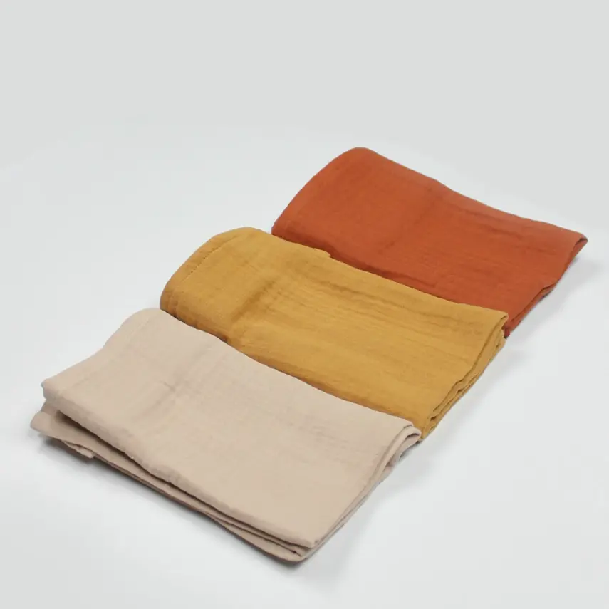 Bistyle Organik 3lü Müslin Bebek Battaniye 60x60cm Kiremit - Bej - Hardal - 1