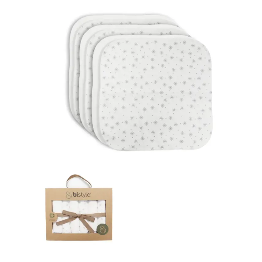 Bistyle Organik Bebek Ağız Mendili 6lı Stars Kutulu 20x20cm Gri - 1