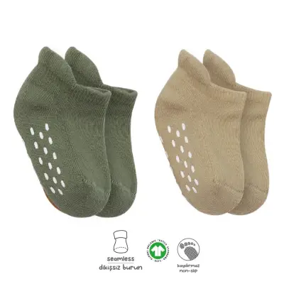 Bistyle Organik Çorap Sneakers Havlu 2li Kaymaz Basic Nil - Bej