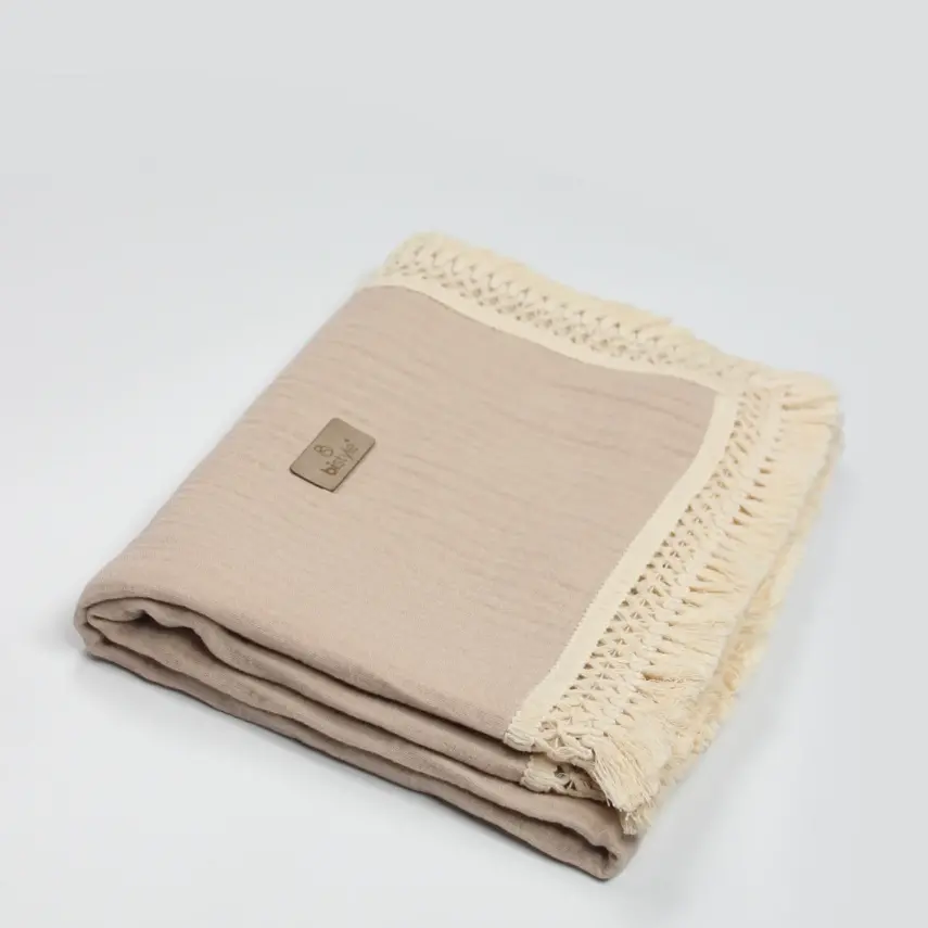 Bistyle Organik Müslin Battaniye Fistolu 80x90cm Bej - 1