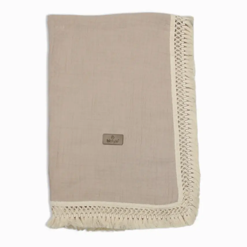 Bistyle Organik Müslin Battaniye Fistolu 80x90cm Bej - 4