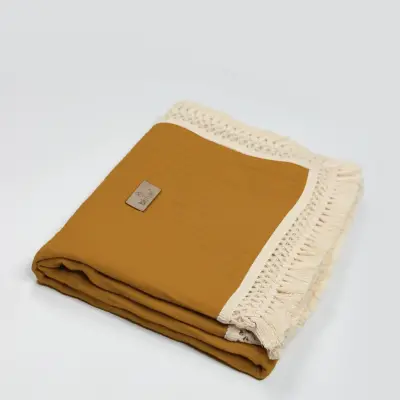 Bistyle Organik Müslin Battaniye Fistolu 80x90cm Hardal