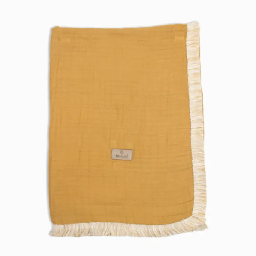 Bistyle Organik Müslin Battaniye Fistolu 80x90cm Hardal - 4