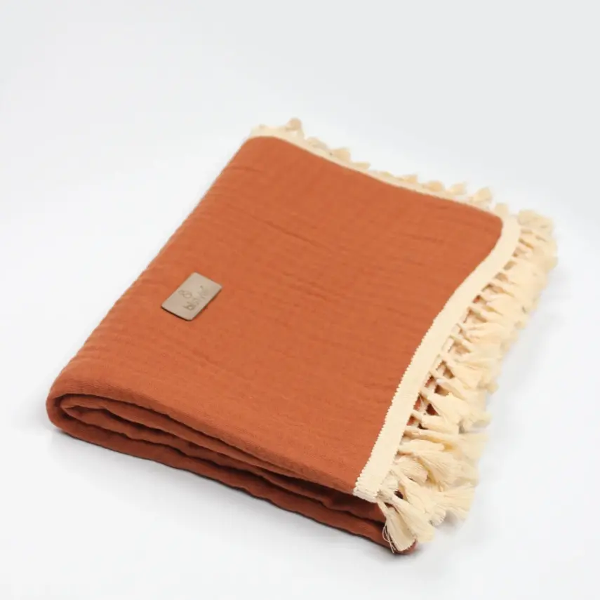 Bistyle Organik Müslin Battaniye Fistolu 80x90cm Kiremit - 1