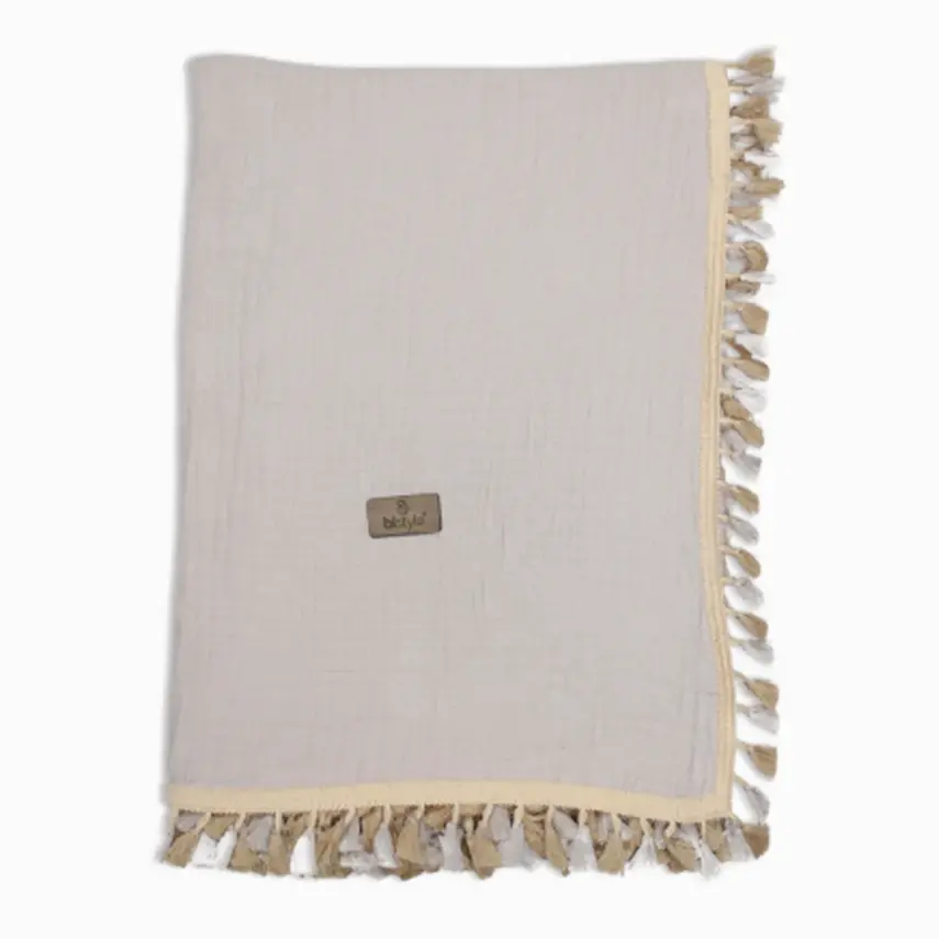 Bistyle Organik Müslin Battaniye Fistolu 80x90cm Taş - 4