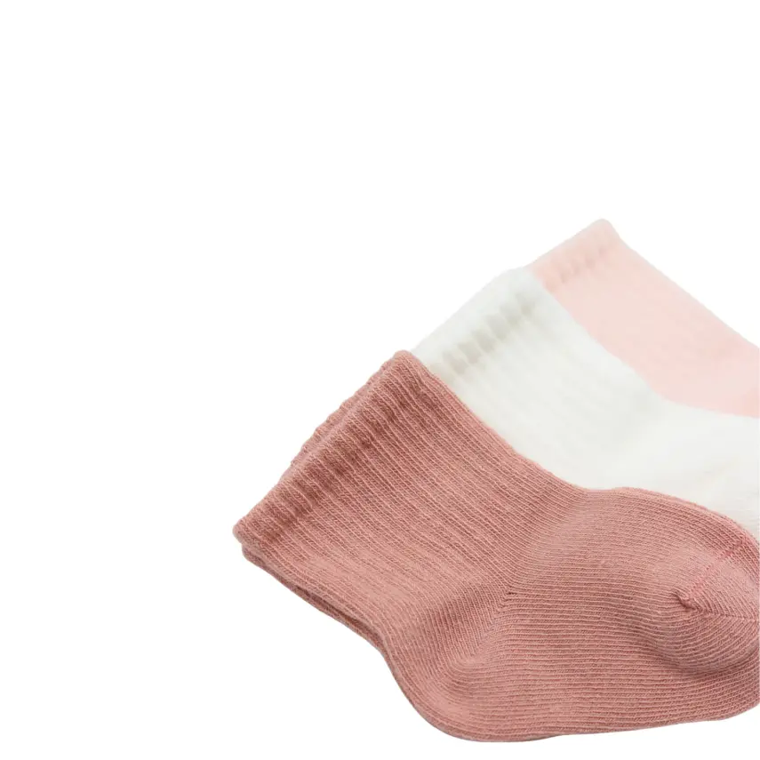 Bistyle Çorap Soket 3lü Penye Cheery Girl Pudra - Ekru - Pembe - 3