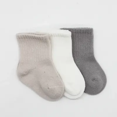 Bistyle Soket Çorap Penye 3lü Elephant Boy Gri - Ekru - Taş (1)