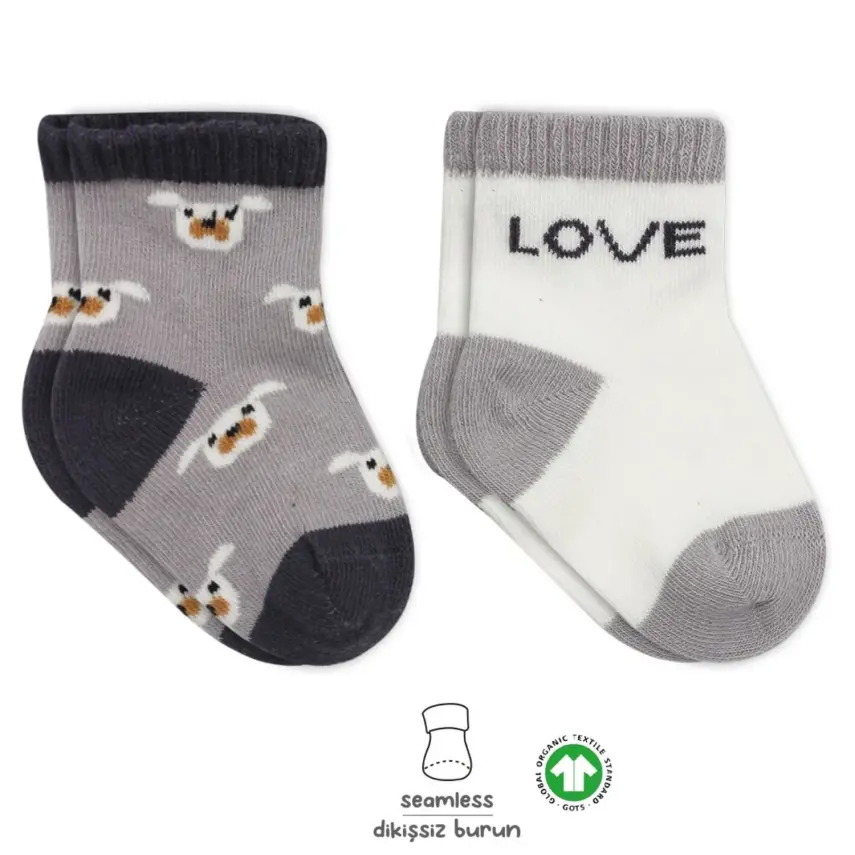 Bistyle Unisex Çorap Soket 2li Penye Dog Gri - 1