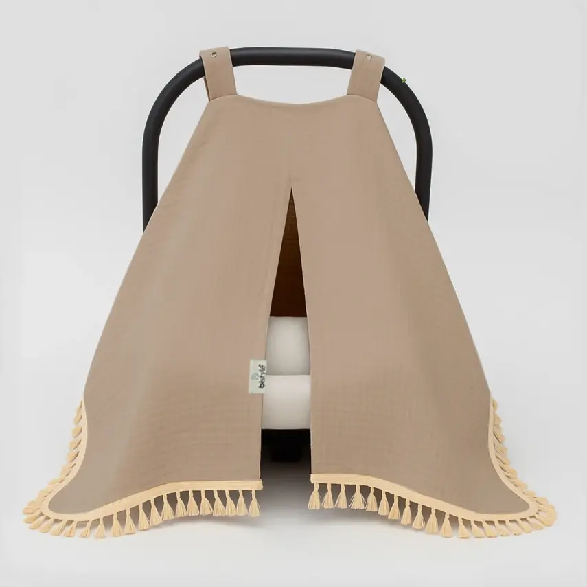 Bistyle Unisex Müslin Puset Yüz Örtüsü Püsküllü Bej - 1