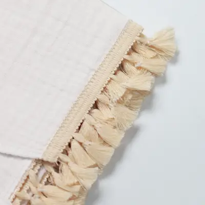 Bistyle Unisex Müslin Puset Yüz Örtüsü Püsküllü Ekru - 3