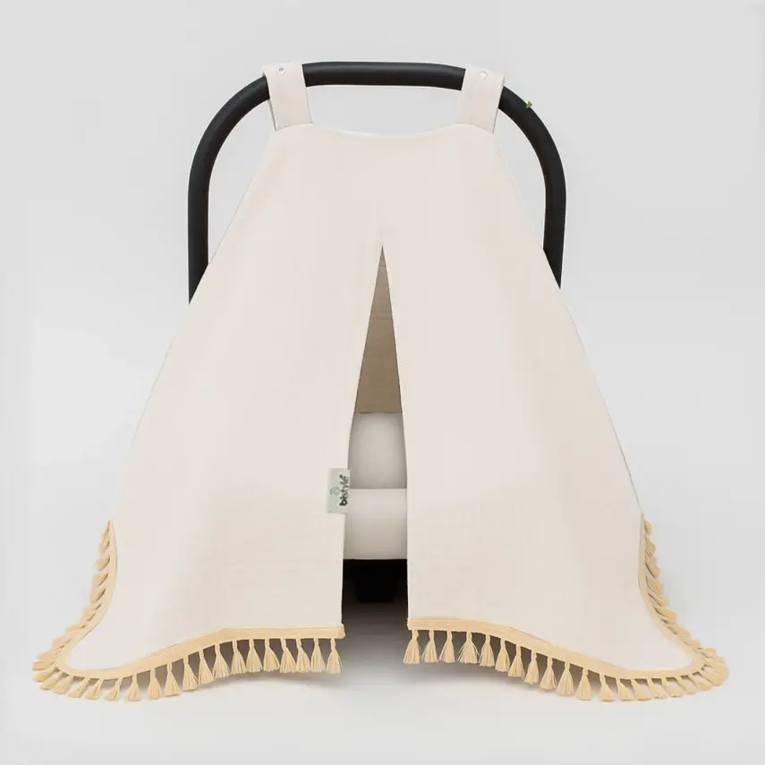 Bistyle Unisex Müslin Puset Yüz Örtüsü Püsküllü Ekru - 1