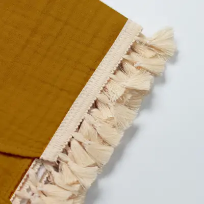 Bistyle Unisex Müslin Puset Yüz Örtüsü Püsküllü Hardal - 3