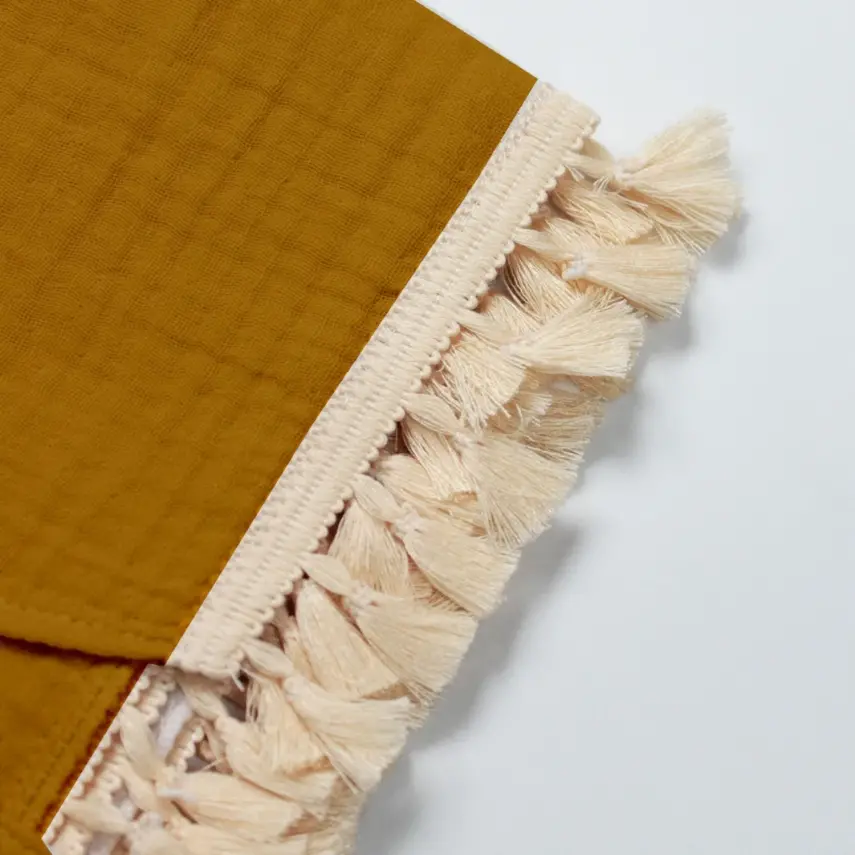 Bistyle Unisex Müslin Puset Yüz Örtüsü Püsküllü Hardal - 3