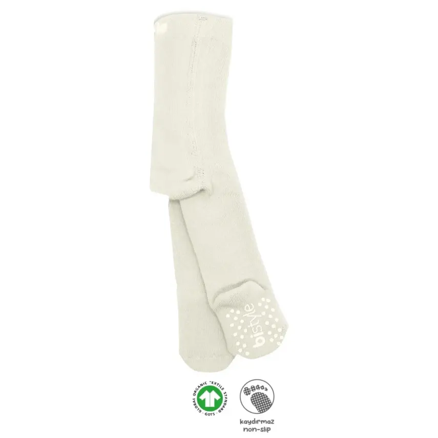 Bistyle Unisex Organik Çorap Külotlu Kaymaz Havlu Ekru - 1