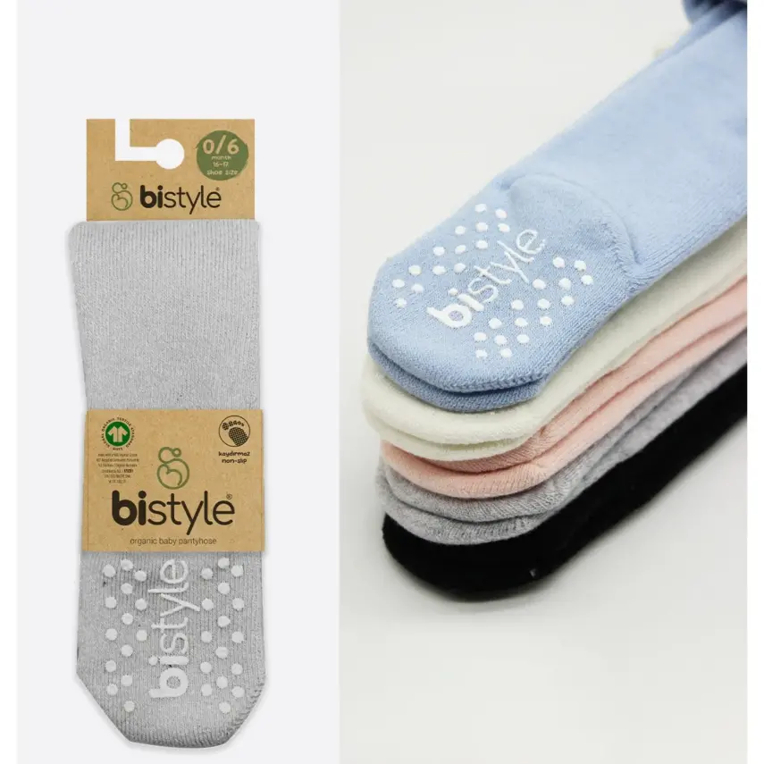 Bistyle Unisex Organik Çorap Külotlu Kaymaz Havlu Gri - 2