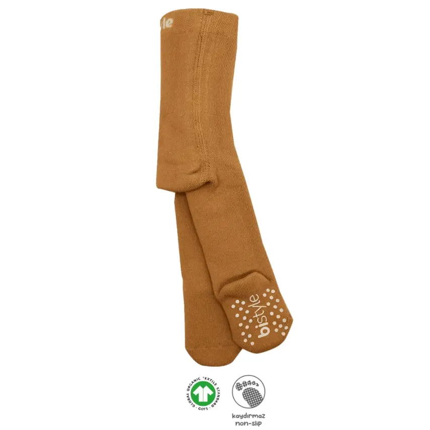 Bistyle Unisex Organik Çorap Külotlu Kaymaz Havlu Hardal - 1