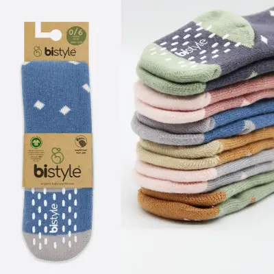 Bistyle Unisex Organik Çorap Külotlu Kaymaz Havlu Puanlı İndigo - 11