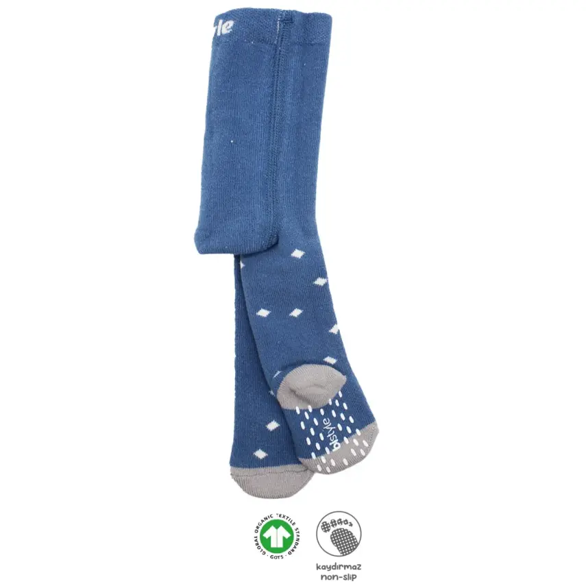 Bistyle Unisex Organik Çorap Külotlu Kaymaz Havlu Puanlı İndigo - 1