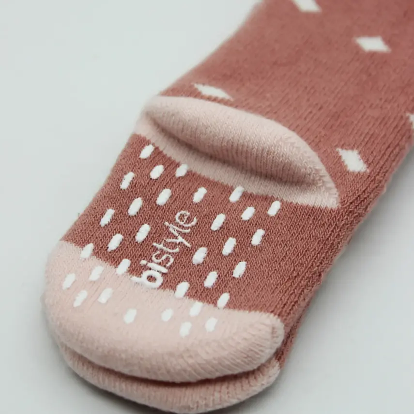 Bistyle Unisex Organik Çorap Külotlu Kaymaz Havlu Puanlı Pudra - 4