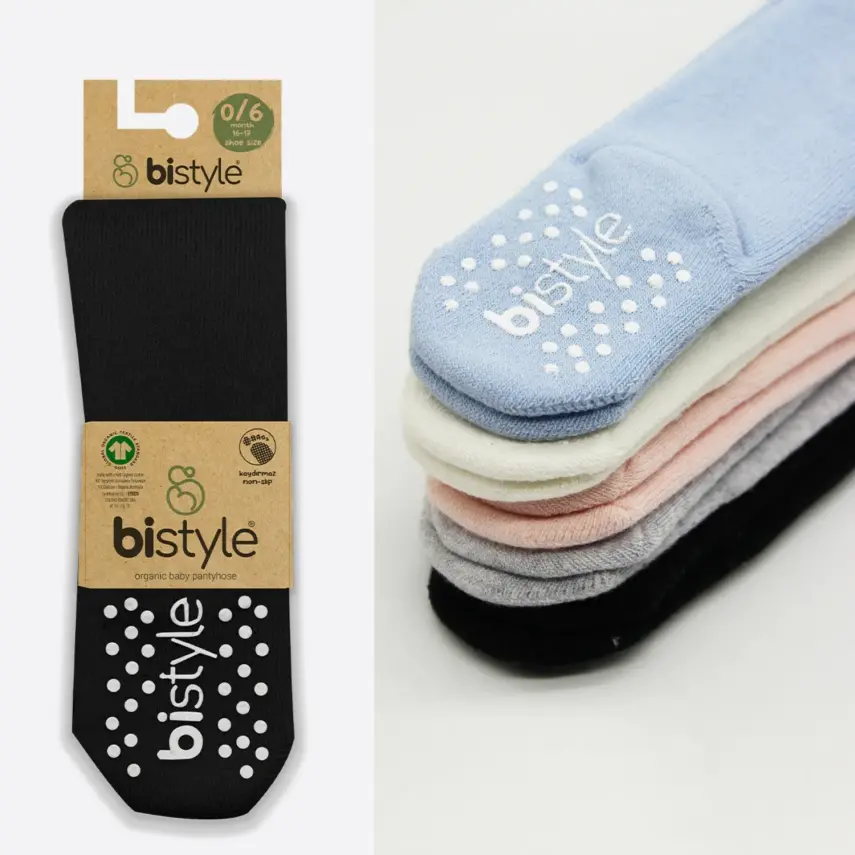 Bistyle Unisex Organik Çorap Külotlu Kaymaz Havlu Siyah - 11