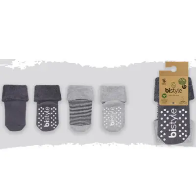 Bistyle Unisex Organik Çorap Soket Havlu 2li Kaymaz Çemberli Kıvrık Gri - Antrasit - 3