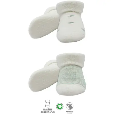 Bistyle Unisex Organik Çorap Soket Havlu 2li Kaymaz Çemberli Kıvrık Puanlı Bej - Ekru