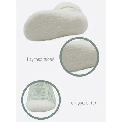 Bistyle Unisex Organik Çorap Soket Havlu 2li Kaymaz Çemberli Kıvrık Puanlı Bej - Ekru - 5